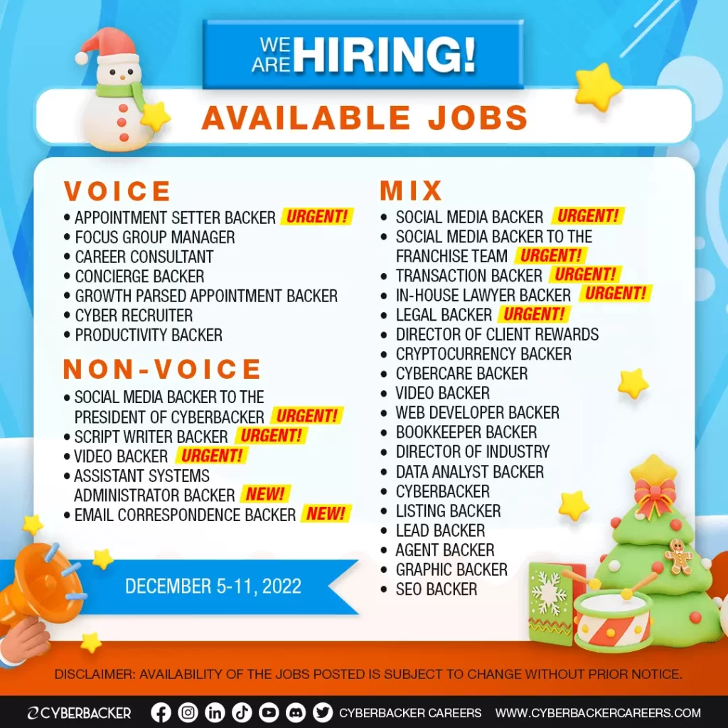 Available jobs for Voice, Non-Voice & Mix Position