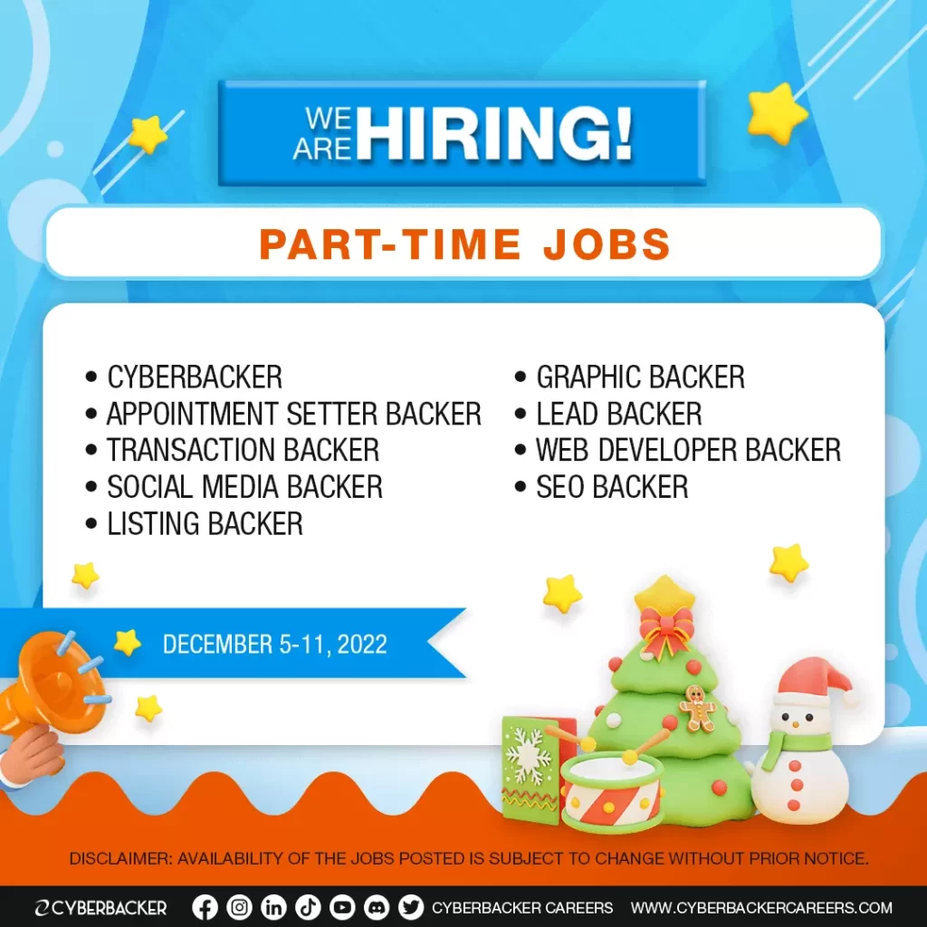 We are hiring! Part time jobs available at Cyberbacker
